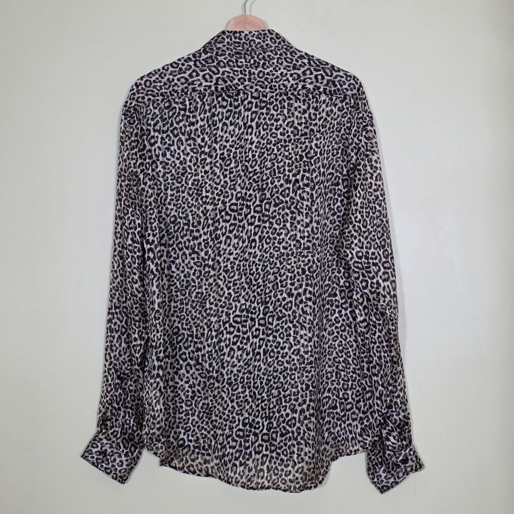 Zara Leopard Print Blouse Womens XL Multicolor LS Boho High Low Cheetah Slouchy - Picture 3 of 16